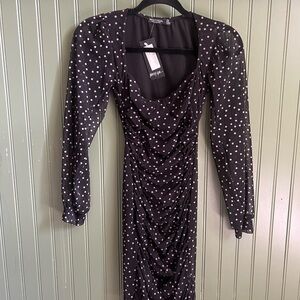 Nasty Gal Black Polka Dot Mini Dress - Ruched with puff sleeves